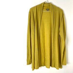 J. Jill Yellow 100% Merino Wool Lightweight Open Front Cardigan